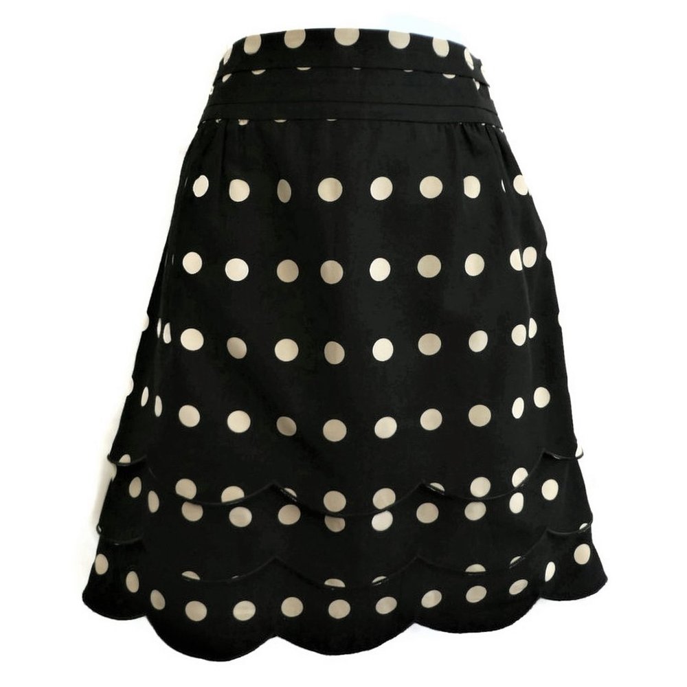 Floreat Skirt SiLK CoTToN Tiered Scalloped Layers Hem Polka Dot Cotton Zip Lined
